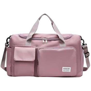 Imagem de Mala de Mao Compacta de Viagem Feminina Funcional com Alca Transversal Bolsa de Viagem em Nylon Resistente com Bolso para Sapatos Ajustavel Leve e Versatil Ideal e Uso Diario (Rosa)