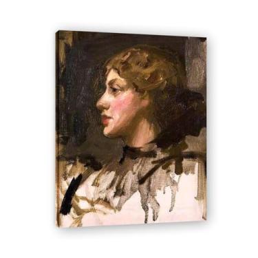 Imagem de Girl'S Head John Lavery Irish Realist Portrait & War Scenes Impressão em tela – Arte de parede vintage para casa emoldurada 39,98 x 52,1 cm