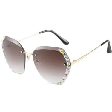 Imagem de Óculos de sol femininos grandes e sem aro, óculos de grau populares e luxuosos para homens, com diamante (marrom degradê)