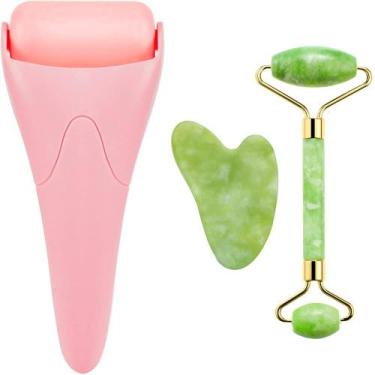 Imagem de Conjunto de massagem AECW Natural Jade Roller e Gua Sha para rosto