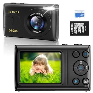 Imagem de GWAEPU Câmera digital 4K para fotografia: foco automático de 64 MP compacto e portátil Digicam Point and Shoot para vlogging com zoom de 18X e cartão TF de 32 GB presente para crianças, adolescentes