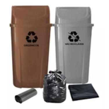 Imagem de Kit 2 Lixeiras Para Coleta Seletiva De 60l Com Saco De Lixo - JSN, mar