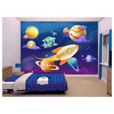 Imagem de Papel De Parede Infantil Planetas Foguete Lua s90 - Você Decora