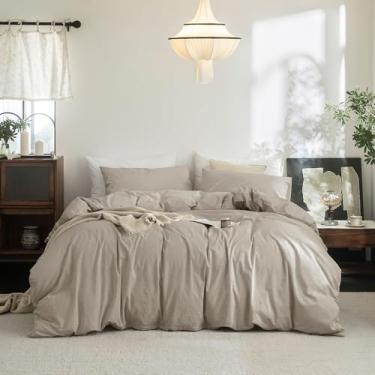 Imagem de FOSSA Conjunto de capa de edredom 100% algodão lavado, sensação de linho, super macio, respirável, aconchegante, 3 peças, linho, cinza, super king plus