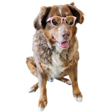 Imagem de G006 Óculos de sol retrô para cães dos anos 80 ajustáveis para raças médias de 9 a 18 kg para festa cosplay sessão de fotos (Panto Pink-Pink Mirror)