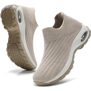 Imagem de HKR Tênis De Caminhada Feminino Com Suporte Arco, Sem Cadarço, Calçado Para Uso Não Profissional, Fascite Plantar, Leve E Confortável Palmilha Acolchoada, Tamanho 9,5 Eua