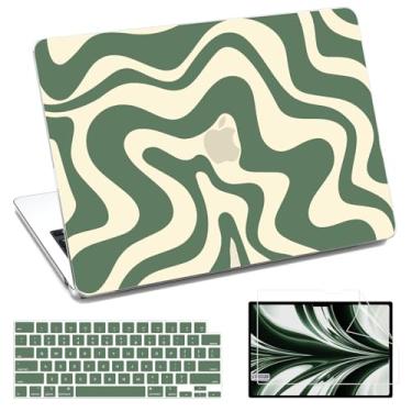 Imagem de QJUZO Compatível com MacBook Air de 13 polegadas 2025-2022 M3/M2 A3240/A3113/A2681, capa rígida com protetor de tela + capa de teclado com precisão para Mac Air de 13,6 polegadas – Impressão ondulada