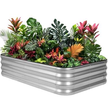 Imagem de 1MORE Canteiro de jardim elevado – Caixa de plantação galvanizada 12,5 x 7,5 x 2,5 cm para jardinagem e plantio ao ar livre, ideal para vegetais e plantas. Prata - 1Pcak