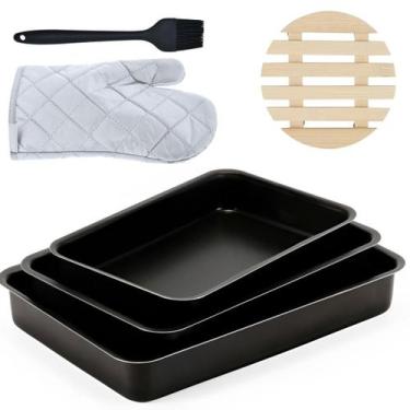 Imagem de Jogo De Assadeira 03 Pçs + Descanso Panela + Luva + Pincel - Marcolar