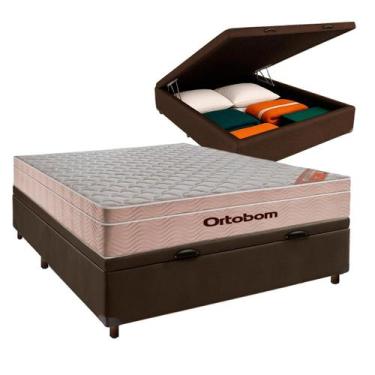 Imagem de Cama Box Bau Marrom Casal + Colchão Molas Ensacadas - Ortobom