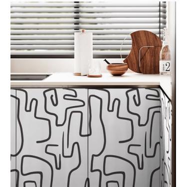 Imagem de Ismoon Papel De Parede Adesivo Removível Preto E Branco 17,3" X 393" Com Rabiscos Modernos Abstratos, Contact, Autoadesivo Para Decoração Casa, Rolo Filme Vinil