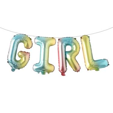 Imagem de Letras de balão de 40,6 cm para meninos ou meninas | Balões reveladores de gênero, decorações de revelação de gênero | Decorações de chá de bebê (arco-íris para meninas)