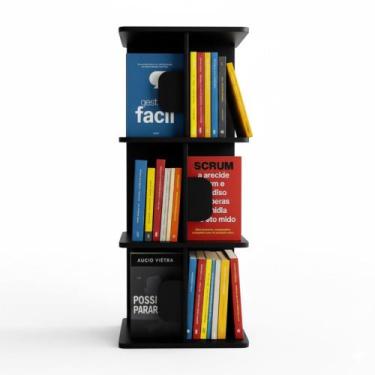 Imagem de Estante Para Livros Giratória Compacta Para 120 Livros Preta. - zeelux