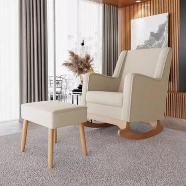 Imagem de Poltrona de amamentação Aquila Linho Bege Com Puff IFA DECCOR