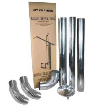 Imagem de Kit Chaminé Com 3 Canos Curva Chapéu 110mm Em Aço Galvanizado Para Cas