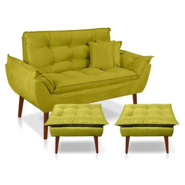Imagem de Kit Poltrona Decorativa Namoradeira 2 Puffs Opala e 2 Almofadas Suede 
