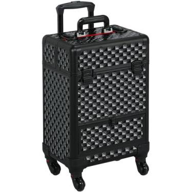 Imagem de Estojo de maquiagem Yaheetech Aluminium com rodas e fechadura, preto/v