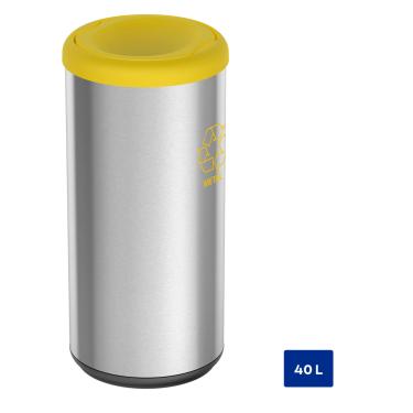 Imagem de Lixeira Inox Tramontina Piemonte 40 Litros Scotch Brite e Tampa Basculante Amarela