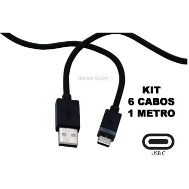 Imagem de Kit 6 Cabos USB Tipo C 1 Metro Praticidade Alta Performance