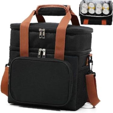 Imagem de Bolsa Termica Marmita Lancheira Grande Alça Ombro Trabalho Passeio Academia Dois Andares (Bolsa Preta)