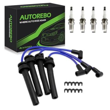 Imagem de Conjunto de 4 peças de fios de vela de ignição 12127513032 54058 RC-EUX065 e conjunto de 4 velas de ignição de irídio compatíveis com Mini Cooper S 2002-2008 L4 1,6L