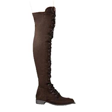 Imagem de Bigfanshu Botas de cano alto femininas botas de cano médio sapatos de inverno acima do joelho botas de camurça femininas plus size moda leve bota até o joelho, Marrom, 41 BR