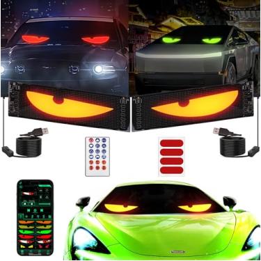 Imagem de Sachie Devil's Eye Pacote com 2: 5800 Lux Alto Brilho 14 x 4,3 Ojos Programáveis LED para Carro Visor de Para-brisa para Sedãs, SUVs e Caminhões Médios - Painel Matriz LED Alimentado por USB, Controle