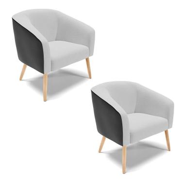 Imagem de Kit 02 Poltronas Corano Preto Com Linho Cinza Pés Palito