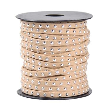 Imagem de Sclmgo Corda de camurça sintética cravejada com rebites punk, 20 jardas, 0,20 polegadas, acabamento em liga, fita de cordão para decoração de casa, Bege Prateado