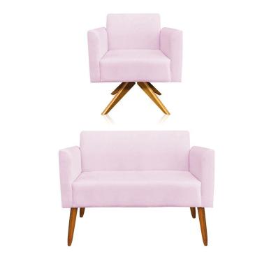 Imagem de 01 Namoradeira E 01 Poltrona Marisa Suede Rosa Bebê