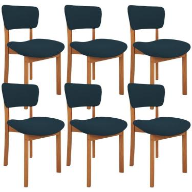 Imagem de Kit 06 Cadeiras para Sala de Jantar Modelo Cadeir Estrutura em Madeira Estofada em Suede Azul