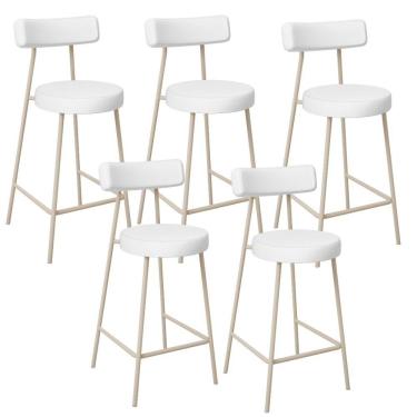 Imagem de Kit 05 Banquetas Baixa Cozinha Sala Jantar Bancada Milão Arena L02 Facto Branco - Lyam Decor