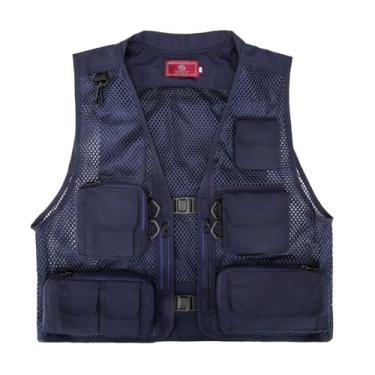 Imagem de Colete De Pesca Verão, Colete De Homem Leve Oco Fino Multibolsos Em Malha Respirável, Casaco Trabalho E Safari Para Uso Externo, Para Fotografia E Trabalho(Dark blue,XXL)