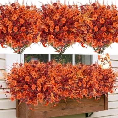 Imagem de MACTING 24 pacotes de flores artificiais de outono para ambientes externos, resistentes a UV, plantas falsas, samambaias de Boston, outono, flores falsas, para jardim, varanda, janela, caixa, pátio