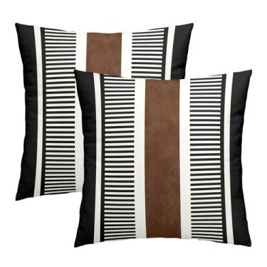Imagem de Capas de almofada Kawani Boho pretas, brancas, marrons, listras