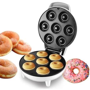 Imagem de Mini Máquina de Donuts Elétrica 7 em 1 – Prepare Donuts Frescos, Bolinhos e Petiscos em Casa – Compacta, Fácil de Usar e Limpar, Cozinha Rápida para Famílias e Festas