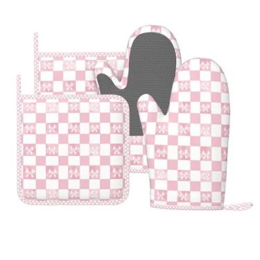 Imagem de Conjunto de acessórios de cozinha: luvas de forno, porta-panelas, rosa