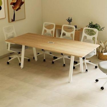 Imagem de Mesa Reunião 8 Lugares 230cm Central Tomada Escritório Industrial Exec