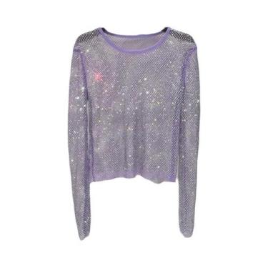 Imagem de Camiseta Feminina Slim Fit Manga Longa - Malha Transparente com Detalh