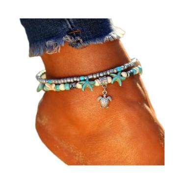 Imagem de Tornozeleira Feminina Artesanal Boêmia Com Conchas, Estrelas-do-mar E 