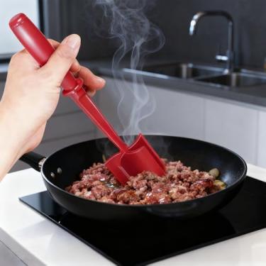 Imagem de Espremedor de batatas para carne moída e batatas Nylon antiaderente ferramenta de triturador de cozinha resistente ao calor e esmagador com alça ergonômica (vermelho)