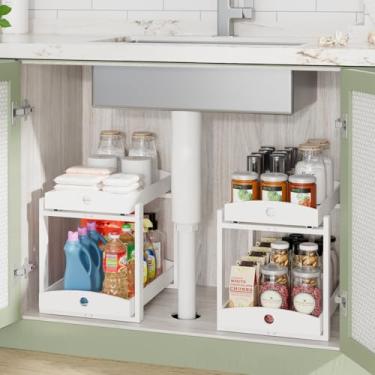 Imagem de LONTAI Organizador de madeira de bambu embaixo da pia, pacote com 2, organizador de armário com 2 camadas, organizadores embaixo da pia e armazenamento com gaveta deslizante, resistente e fácil de