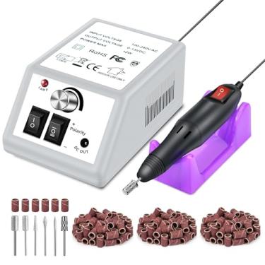 Imagem de Conjunto de manicure profissional de unhas com máquina de broca de unhas elétrica vibração de baixo ruído com 156 pçs bandas de lixamento para broca de unhas acrílica removedor de