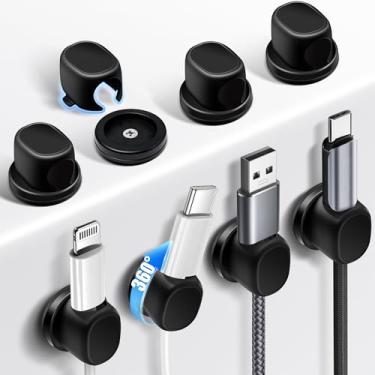 Imagem de Neepanda Pacote com 8 organizadores de cabos em forma de Ω [duas opções de montagem e rotativos] Clipes de cabo, suportes de fios adesivos fortes para cabos, suporte de cabo para mesa de cabeceira