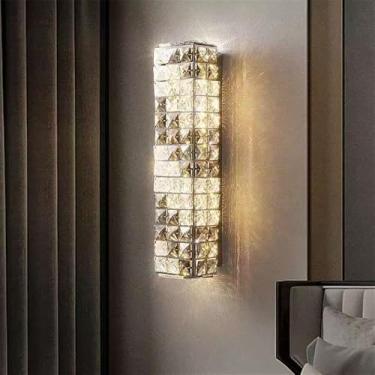 Imagem de Luminária de parede moderna e luxuosa em cristal com LED, ideal para sala de estar, quarto, cabeceira, casa de campo, hotel, escritório, escada e corredor (Estilo 37 D12H48CM)