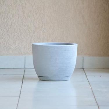 Imagem de Vaso de Planta Decoração Flores Bojo Redondo 27x34 Textura Grafiato com Prato em Polietileno (Cinza)