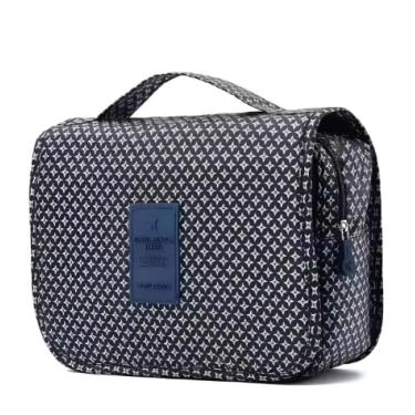 Imagem de Nécessaire Organizadora de Viagem Impermeável em Nylon – Grande Espaço, Múltiplos Compartimentos e Gancho para Pendurar | Azul Marinho Estrelado