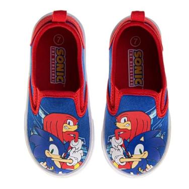 Imagem de Josmo Tênis masculino Sonic The Hedgehog Knuckles cano baixo casual sem cadarço para crianças pequenas/crianças grandes, Azul, vermelho, 15