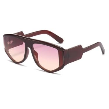 Imagem de HCPIHF Óculos de sol ovais da moda com lentes gradientes UV400, decoração retrô, moderno, redondo, estilo feminino (vermelho, rosa, marrom)