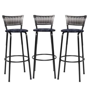 Imagem de Banquetas Junco Degradê Cyber Estrutura Preta Ideal para Bancada Balcão e Cozinha Kit 03 Unidades - Itagold (Floral Preto)